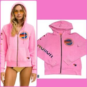 Aviator Nation Pink Manhattan Beach Full Zip Hoodie Small Rainbow Logo